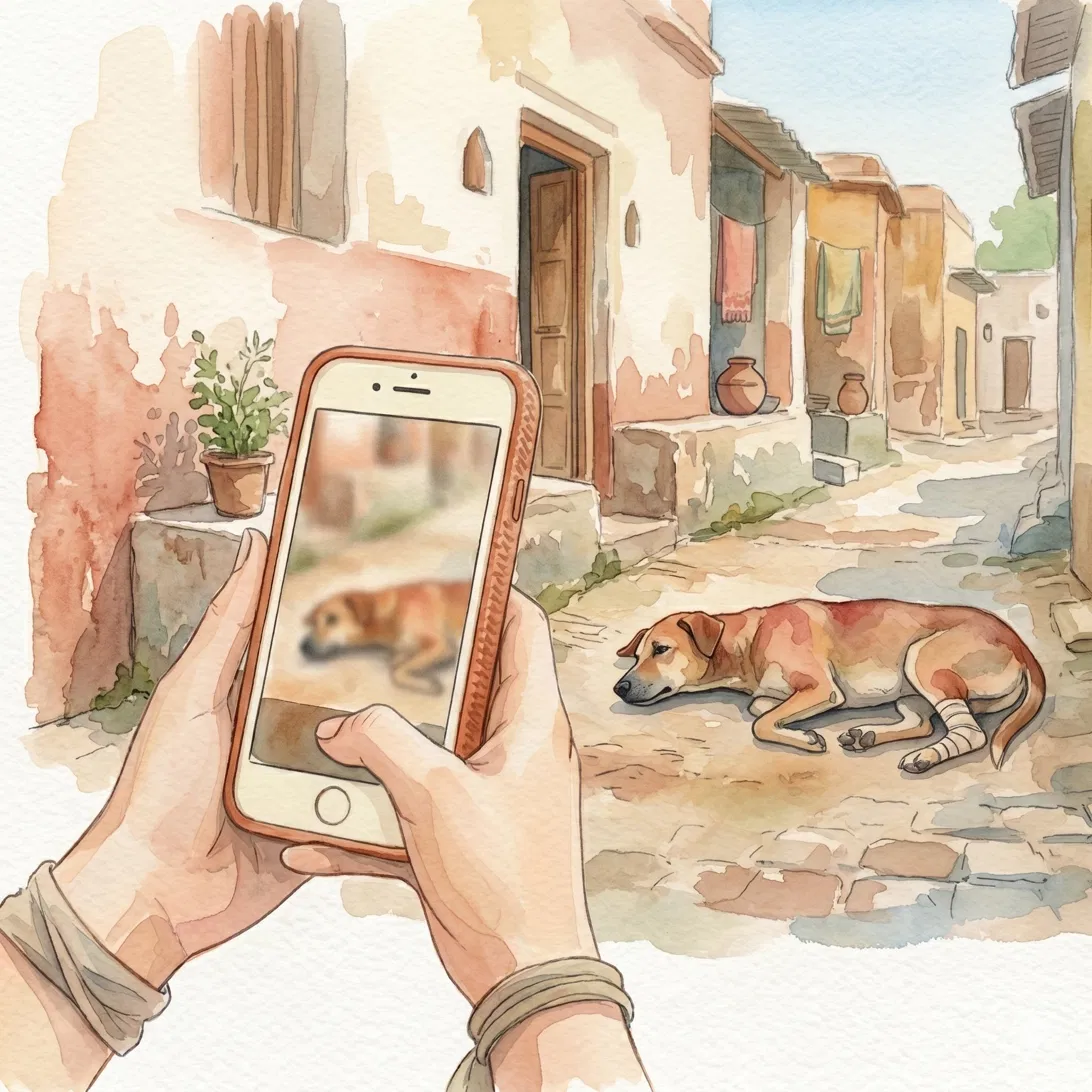 Someone photographs an injured animal on their phone to report it